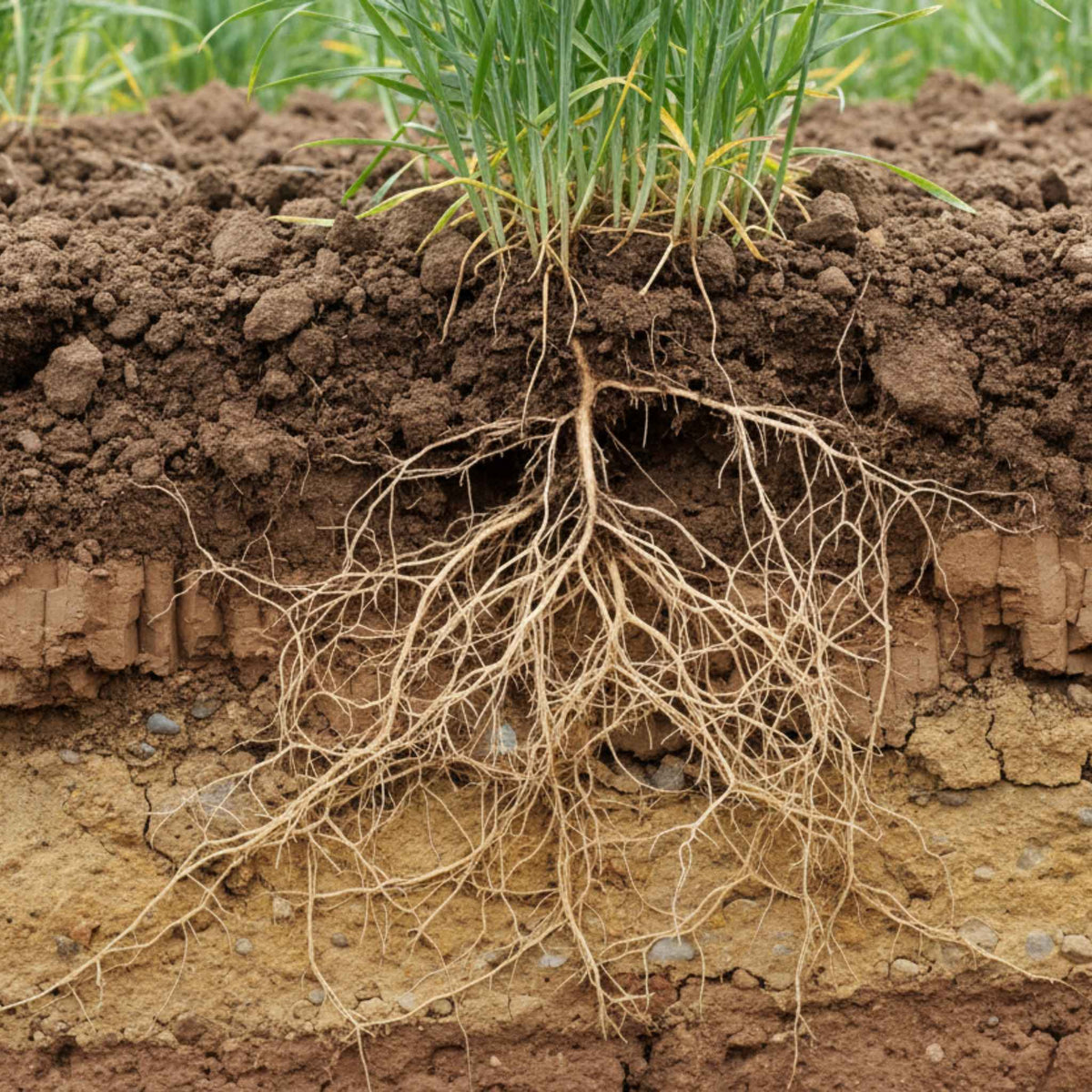 Raices fuertes de cereal en campo de cultivo
