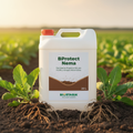BProtect Nema envase 20 litros con logo Biostasia en ambiente de suelo fértil