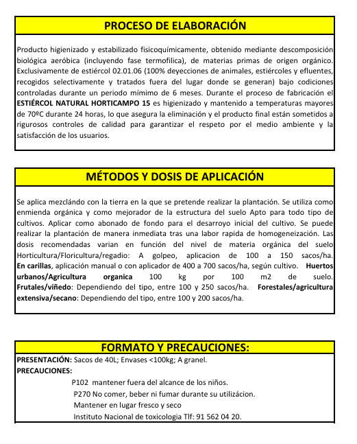 Estiércol Natural Horticampo 15 – Abono Natural Enmienda Orgánica