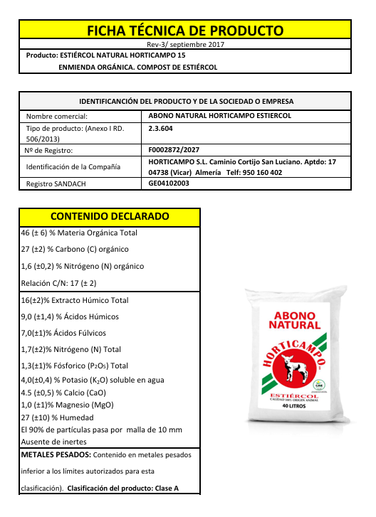 Estiércol Natural Horticampo 15 – Abono Natural Enmienda Orgánica